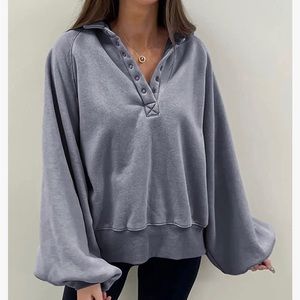Grey, quarter button down sweatshirt